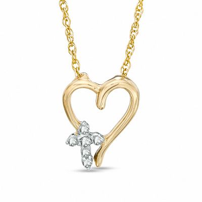 Diamond Accent Heart with Cross Pendant in 10K Gold