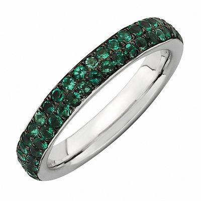 Stackable Expressions™ Lab-Created Emerald Two Row Eternity Ring in Sterling Silver