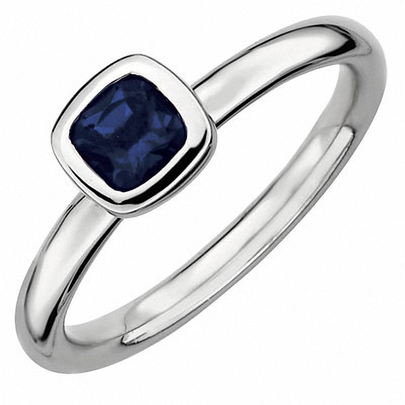 Stackable Expressions™ 5.0mm Cushion-Cut Lab-Created Blue Sapphire Ring in Sterling Silver