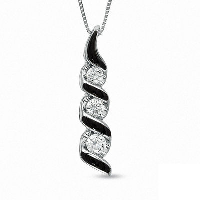 Sirena™ Black Eyes  0.25 CT. Diamond Three Stone Pendant in 14K White Gold with Black Enamel