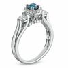 1.00 CT. T.W. Enhanced Blue and White Diamond Three Stone Ring in 14K White Gold