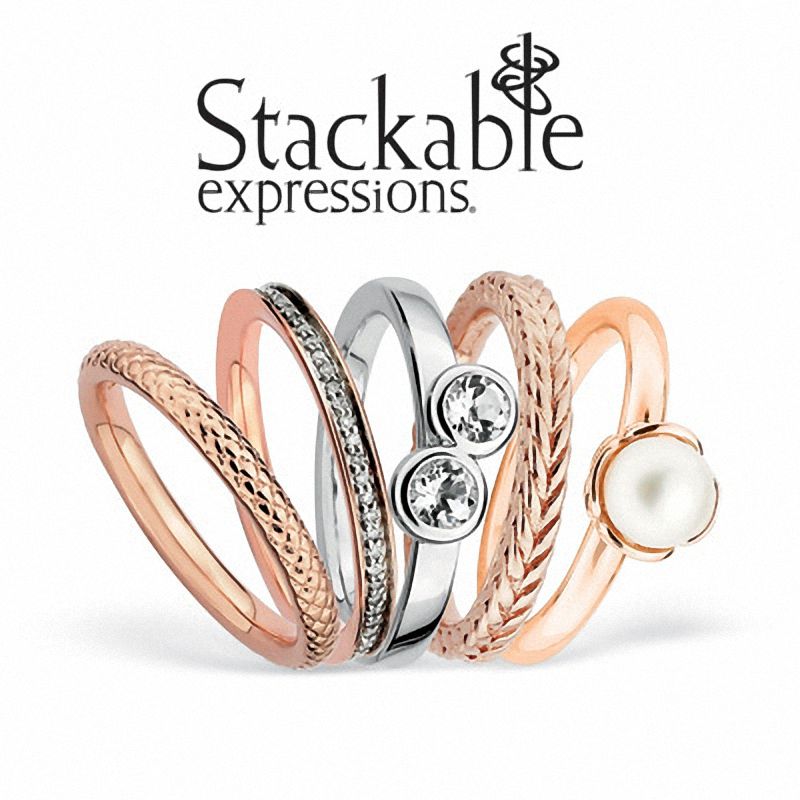 Stackable Expressions™ 0.17 CT. T.W. Diamond Eternity Ring in Sterling Silver with 18K Rose Gold Plate