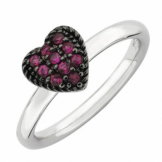 Stackable Expressions™ Lab-Created Ruby Heart Ring in Sterling Silver