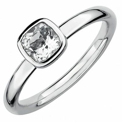 Stackable Expressions™ 5.0mm Cushion-Cut White Topaz Ring in Sterling Silver