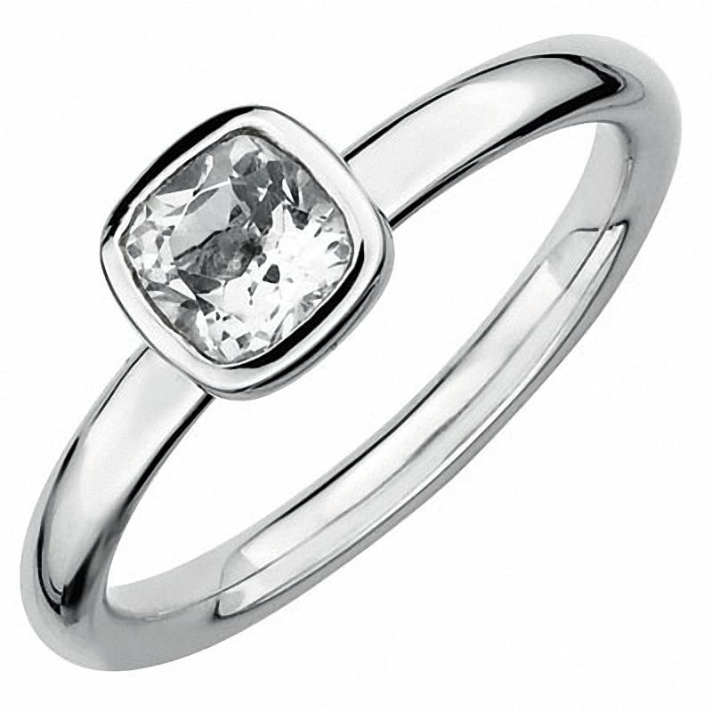 Stackable Expressions™ 5.0mm Cushion-Cut White Topaz Ring in Sterling Silver|Peoples Jewellers