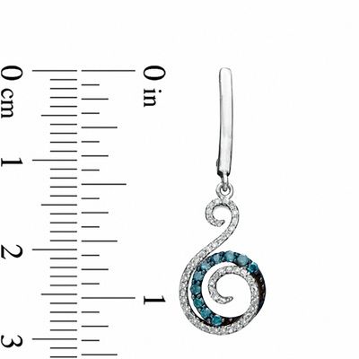 0.33 CT. T.W. Enhanced Blue and White Diamond Swirl Drop Earrings in Sterling Silver