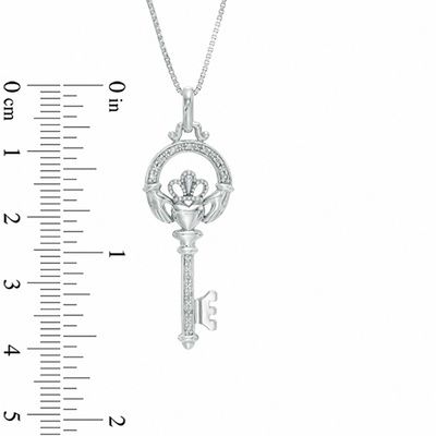 Diamond Accent Claddagh Top Key Pendant in Sterling Silver