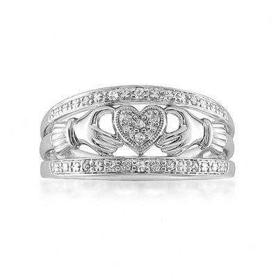 0.085 CT. T.W. Diamond Claddagh Ring in Sterling Silver