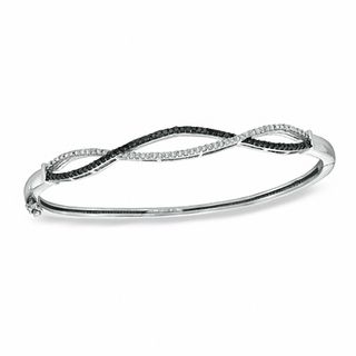 0.50 CT. T.W. Enhanced Black and White Diamond Criss-Cross Bangle in Sterling Silver