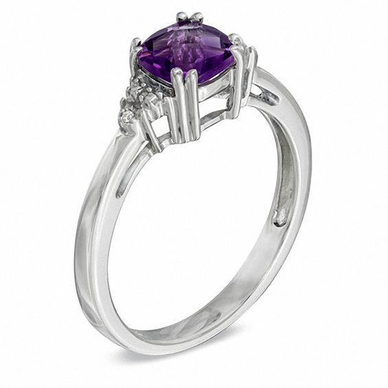 6.0mm Cushion-Cut Amethyst and Diamond Accent Pendant and Ring Set in Sterling Silver - Size 7