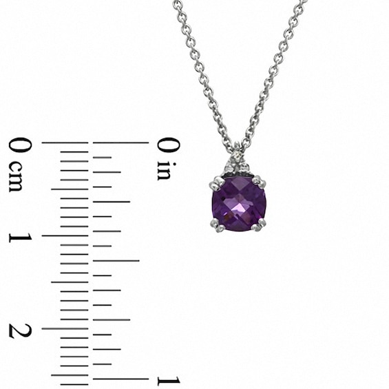 6.0mm Cushion-Cut Amethyst and Diamond Accent Pendant and Ring Set in Sterling Silver - Size 7