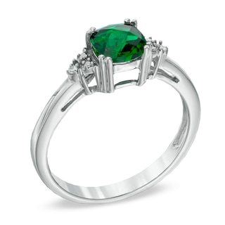 6.0mm Cushion-Cut Lab-Created Emerald and Diamond Accent Pendant and Ring Set in Sterling Silver - Size 7