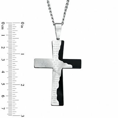 Men's Lord's Prayer Tablet Cross Pendant in Two-Tone Stainless Steel - 24"