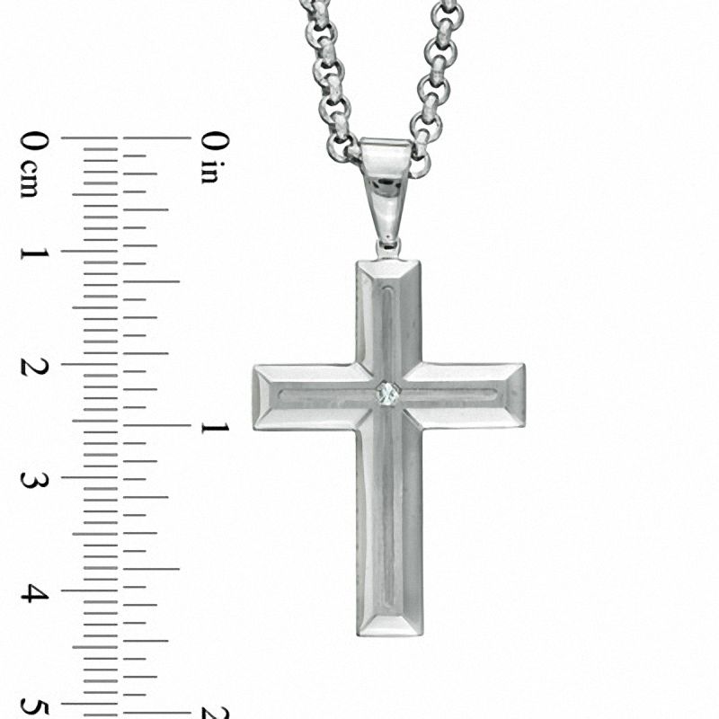 Men's Diamond Accent Cross Pendant in Stainless Steel - 24"