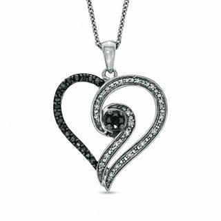 0.20 CT. T.W. Enhanced Black and White Diamond Heart Swirl Pendant in Sterling Silver