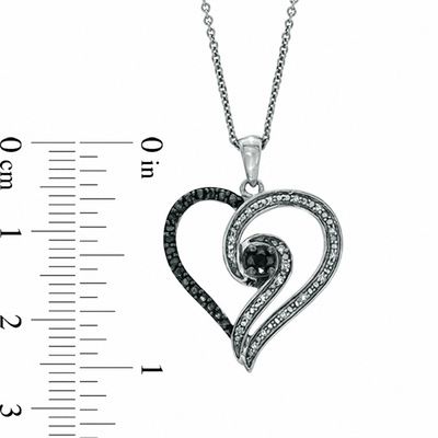 0.20 CT. T.W. Enhanced Black and White Diamond Heart Swirl Pendant in Sterling Silver