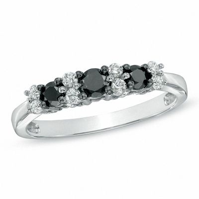 0.50 CT. T.W. Enhanced Black and White Diamond Alternating Band in 10K White Gold