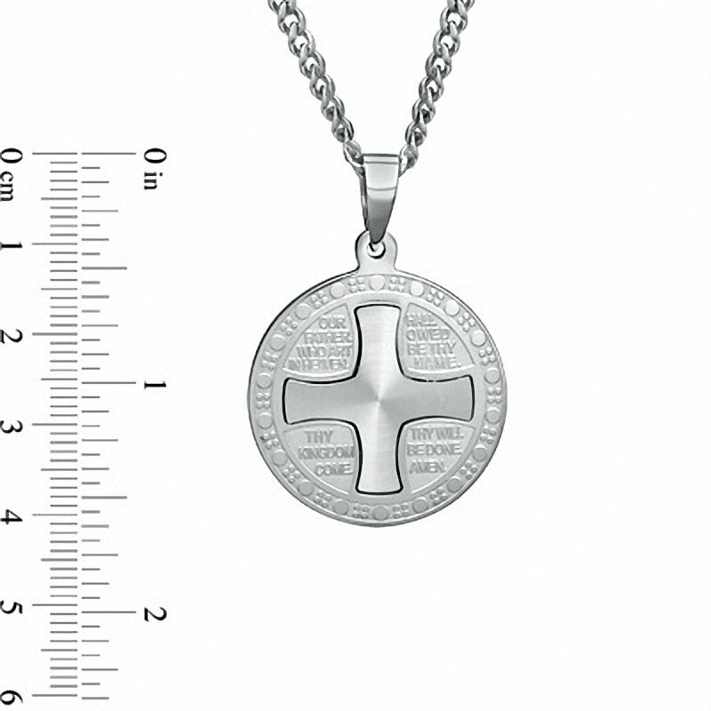 Main Image 2 of Men's Lord's Prayer Round Cross Pendant in Stainless Steel - 24&quot;