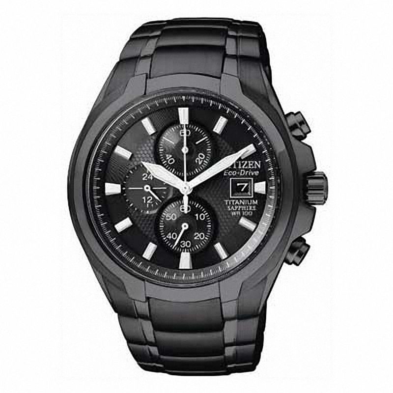 Men's Citizen Eco-Drive® Paradigm Chronograph Black IP Titanium Watch with Black Dial (Model: CA0265-59E)