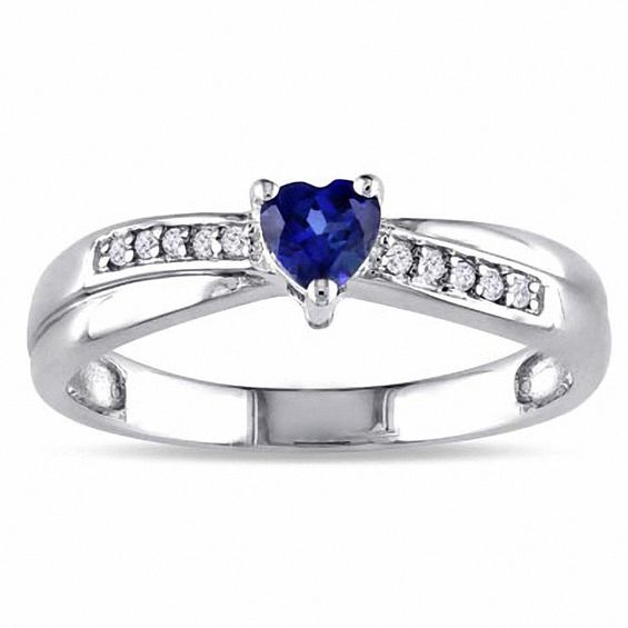 Heart-Shaped Blue Lab-Created Sapphire and 0.05 CT. T.W. Diamond Promise Ring in Sterling Silver