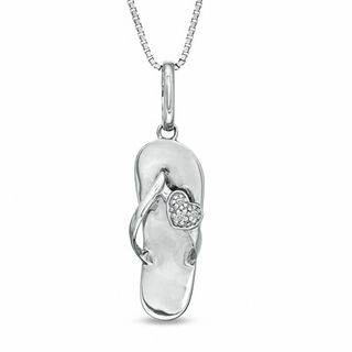 Diamond Accent Flip Flop with Heart Pendant in Sterling Silver