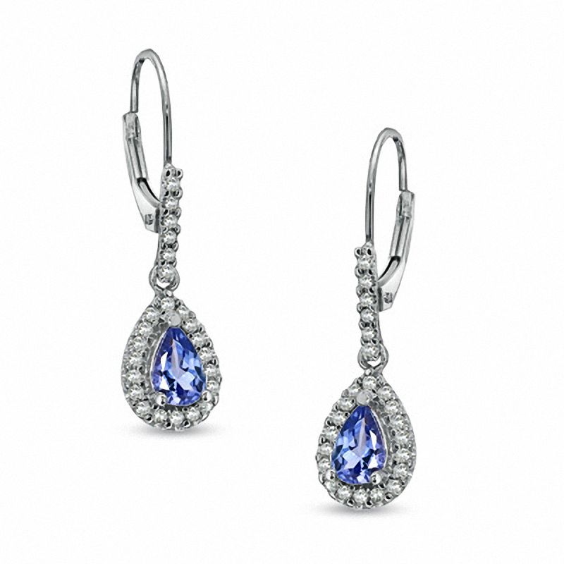 Pear-Shaped Tanzanite and Lab-Created White Sapphire Drop Earrings in Sterling Silver|Peoples Jewellers