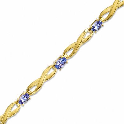 Oval Tanzanite Infinity Link Bracelet in Sterling Silver with 10K Gold Plate - 7.5"