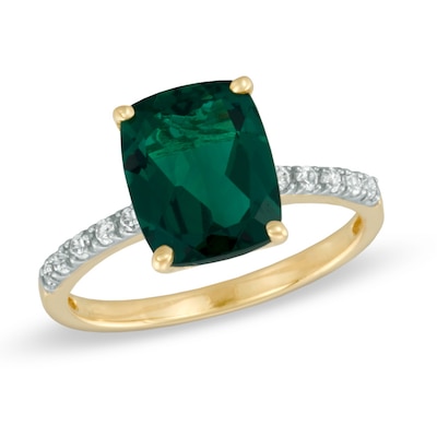 Cushion-Cut Lab-Created Emerald and White Sapphire Ring in 10K Gold