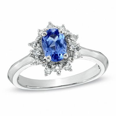 Oval Tanzanite and Lab-Created White Sapphire Frame Ring in Sterling Silver