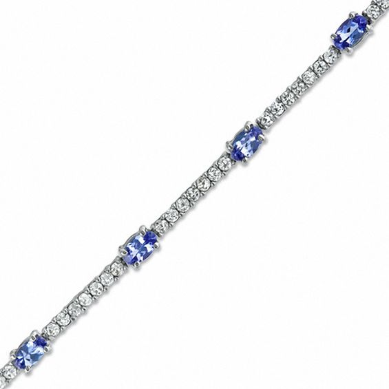 Oval Tanzanite and Lab-Created White Sapphire Bracelet in Sterling Silver - 7.5"