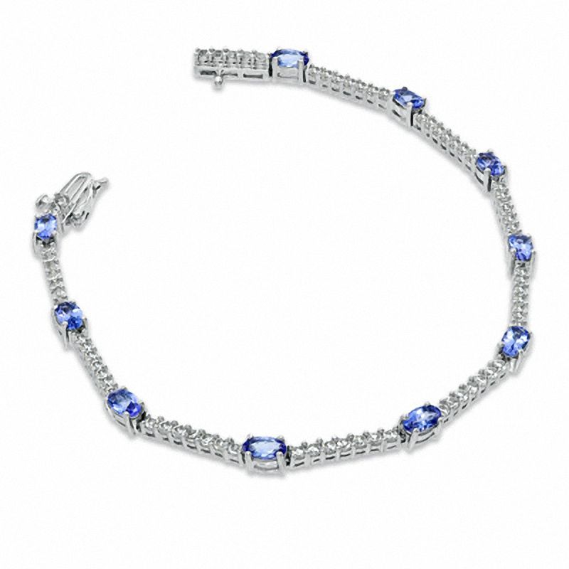 Oval Tanzanite and Lab-Created White Sapphire Bracelet in Sterling Silver - 7.5"|Peoples Jewellers