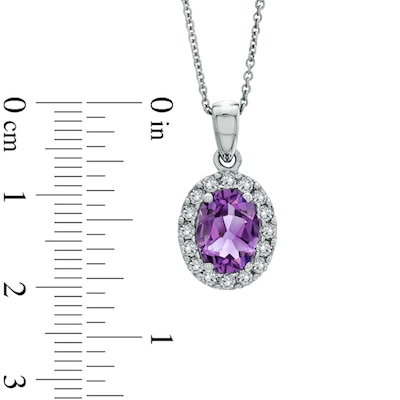 Oval Amethyst and Lab-Created White Sapphire Frame Pendant, Ring and Earrings Set in Sterling Silver - Size 7