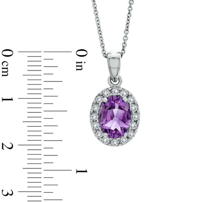 Oval Amethyst and Lab-Created White Sapphire Frame Pendant, Ring and Earrings Set in Sterling Silver - Size 7