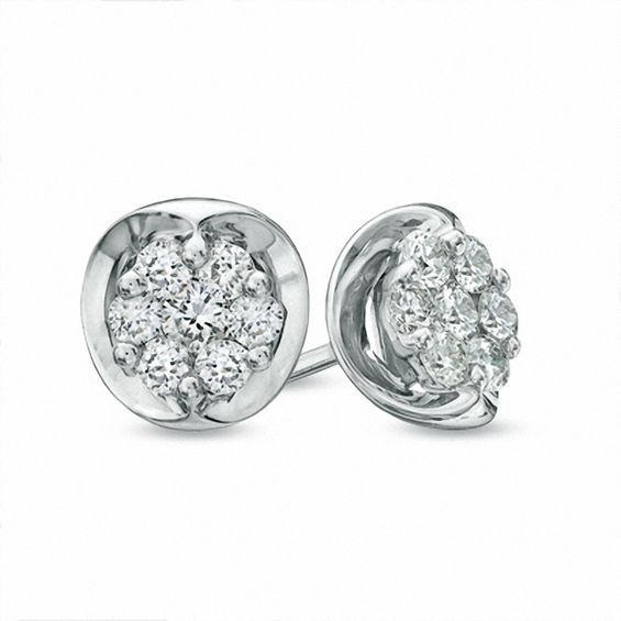 0.50 CT. T.W. Diamond Cluster Stud Earrings in 10K White Gold