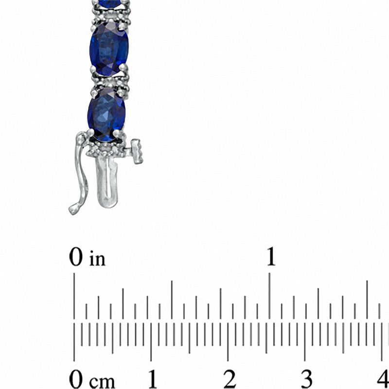 Oval Lab-Created Ceylon Sapphire and Diamond Accent Tennis Bracelet in Sterling Silver - 7.25"|Peoples Jewellers