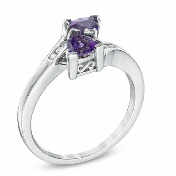 5.0mm Trillion-Cut Amethyst and Diamond Accent Bypass Ring in Sterling Silver