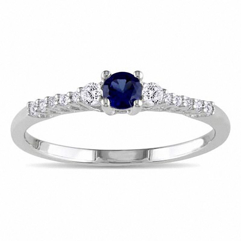 Lab-Created Blue and White Sapphire Promise Ring in Sterling Silver with Diamond Accents|Peoples Jewellers