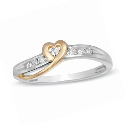 0.12 CT. T.W. Diamond Heart Ring in 10K Two-Tone Gold