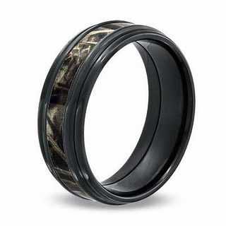 Men's 8.0mm Realtree Max-4® Camouflage Inlay Comfort Fit Black Zirconium Wedding Band - Size 10