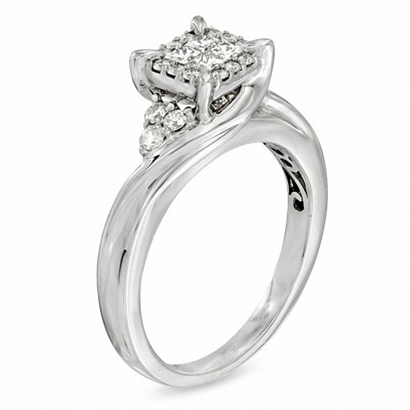 Main Image 2 of 0.50 CT. T.W. Quad Princess-Cut Diamond Frame Engagement Ring in 10K White Gold