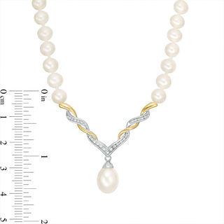 Freshwater Cultured Pearl and 0.09 CT. T.W. Diamond Necklace in Sterling Silver and 14K Gold-17"