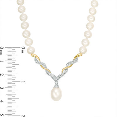 Freshwater Cultured Pearl and 0.09 CT. T.W. Diamond Necklace in Sterling Silver and 14K Gold-17"