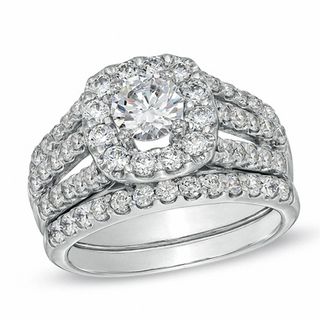 2.00 CT. T.W. Diamond Double Split Shank Bridal Set in 14K White Gold