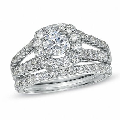 1.75 CT. T.W. Diamond Split Shank Bridal Set in 14K White Gold