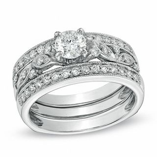 1.00 CT. T.W. Diamond Vine Bridal Set in 14K White Gold