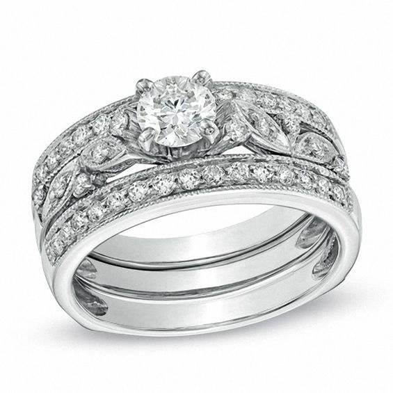 1.00 CT. T.W. Diamond Vine Bridal Set in 14K White Gold