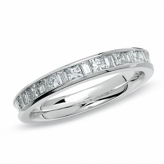 CT. T.W. Princess-Cut and Baguette Diamond Wedding Band in 14K White Gold