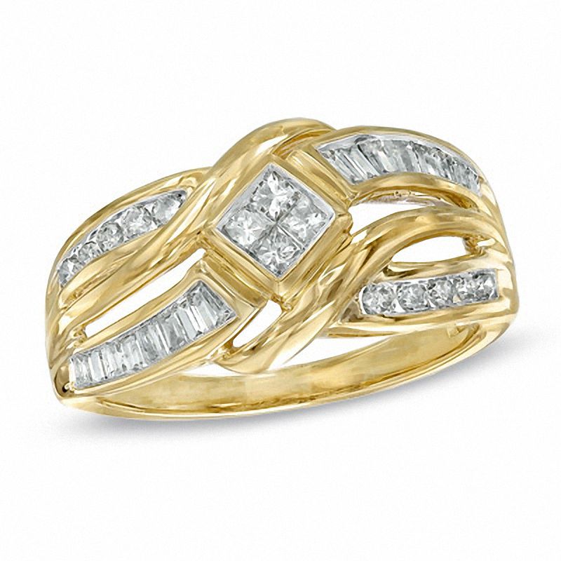 0.50 CT. T.W. Princess-Cut Quad Diamond Criss-Cross Ring in 10K Gold|Peoples Jewellers
