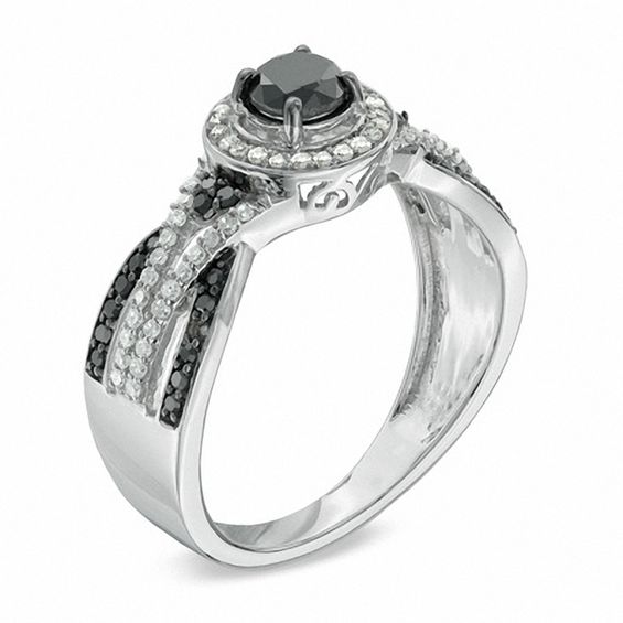 0.75 CT. T.W. Enhanced Black and White Diamond Woven Ring in 10K White Gold