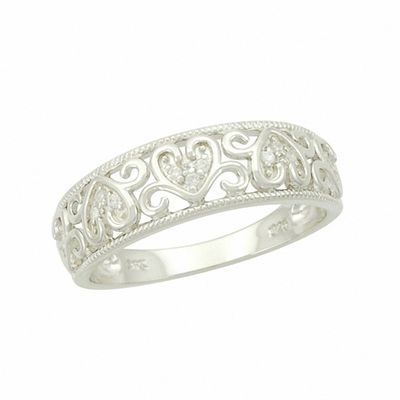 0.07 CT. T.W. Diamond Filigree Hearts Band in Sterling Silver